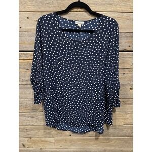 Messini Women's Blue And‎ White Polka Dot Blouse Top Roll Tab Sleeve Size Large